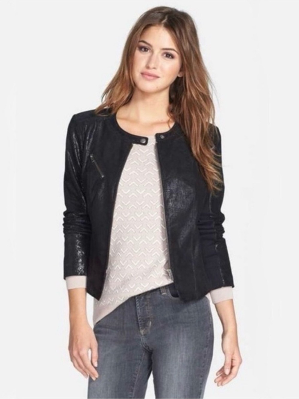 HALOGEN Black Leather Moto Jacket, LP
